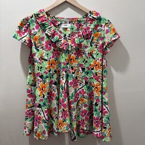 Bungalow Floral Print Blouse with Ruffled Collar